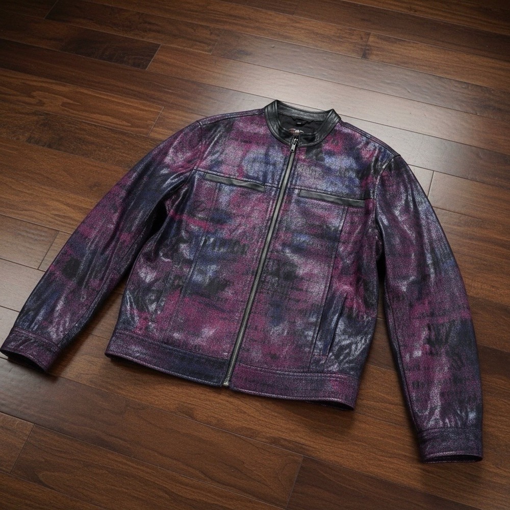 Women's Metallic Purple-Black Leather Jacket